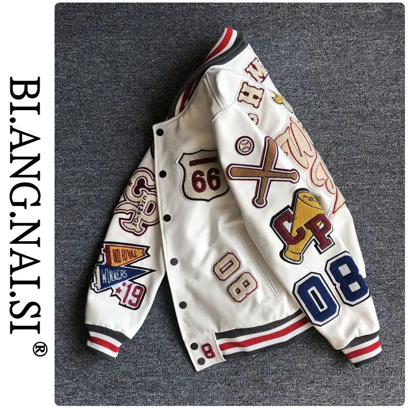 Design new leather baseball uniform men's PU leather jacket loose coat for men.