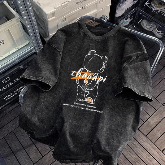 Heavyweight Retro T-Shirt – Men’s High Street Loose Half-Sleeve..