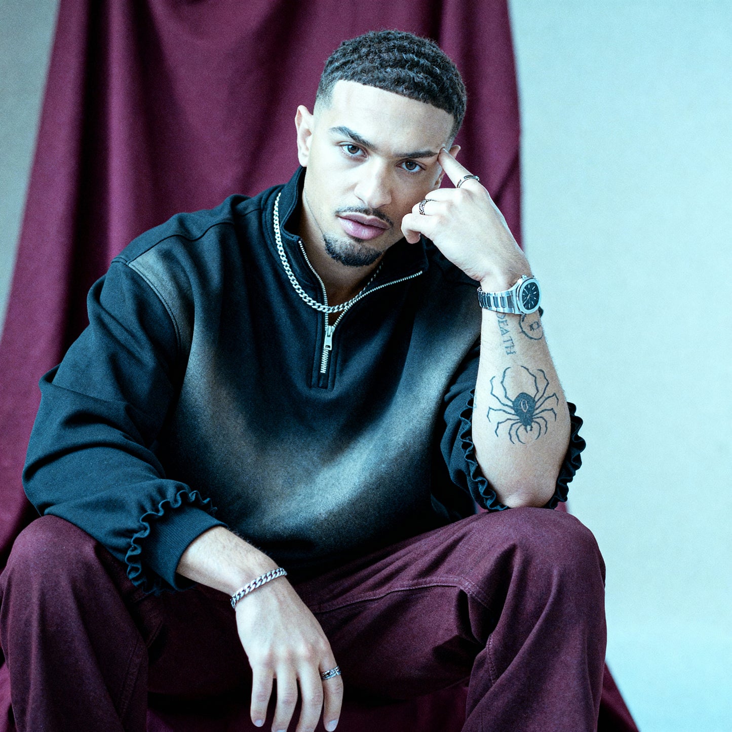 Sun Fade Raw Edge Quarter-Zip Sweatshirt