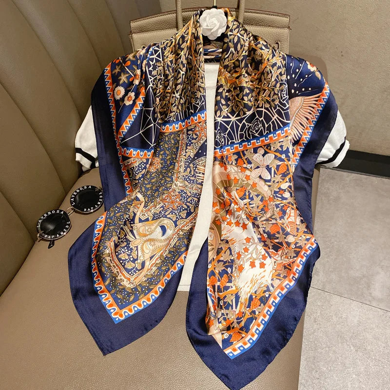 Elegant 90% Silk Large Square Scarf – Classic Black & White Stripes