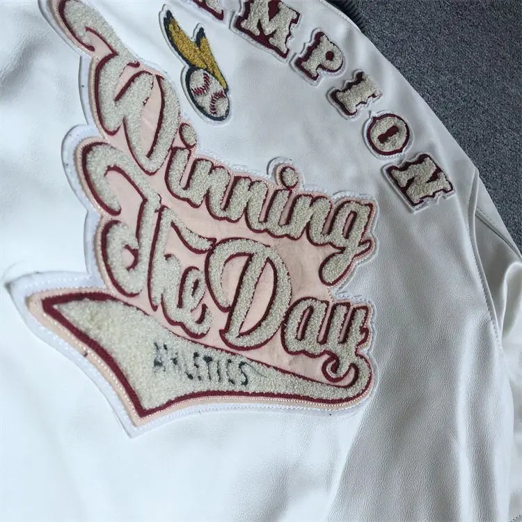 Design new leather baseball uniform men's PU leather jacket loose coat for men.