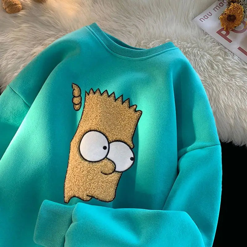 Street Cartoon Pure Cotton Crewneck Hoodie – American High Street Vibes
