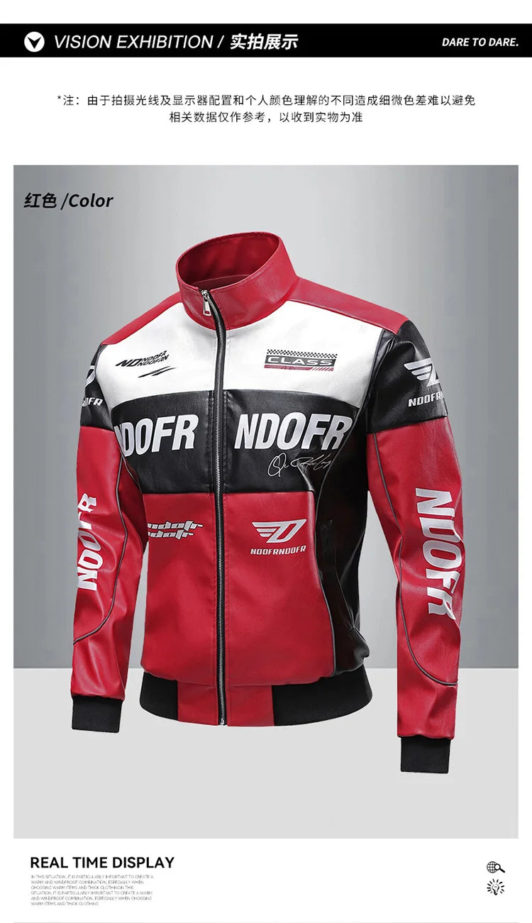 Men's Collar Leather Jacket, Fashionable American Motorcycle Suit Pu Leather Jacket