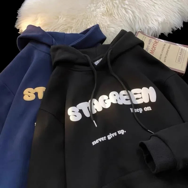 Letter Vibe 2024 Y2K Fleece Hoodie – Unisex Streetwear Heat