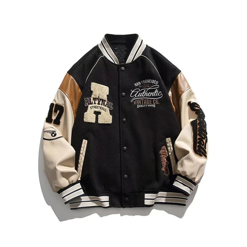 Vintage Vibe Varsity Jacket – Leather Sleeves, Embroidery, Total Drip
