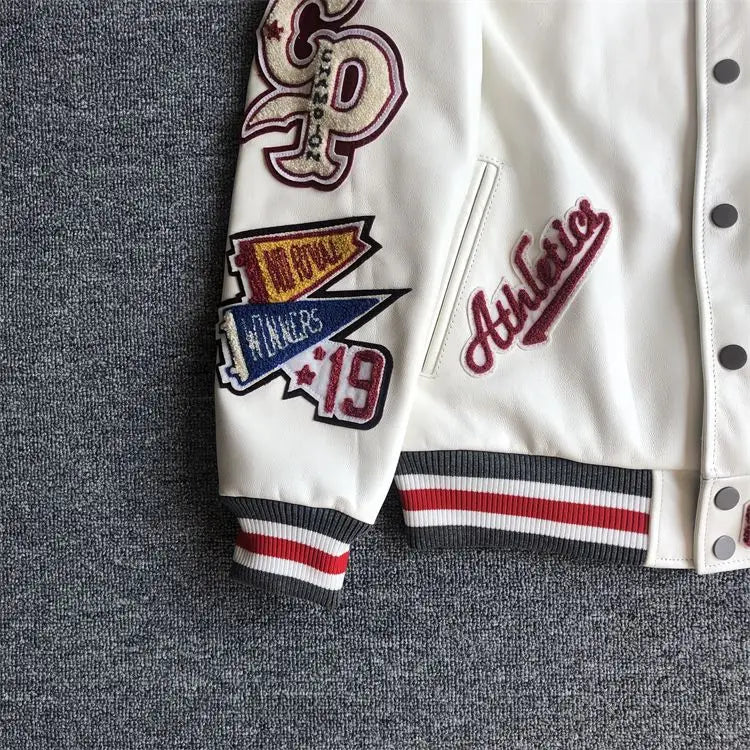 Design new leather baseball uniform men's PU leather jacket loose coat for men.