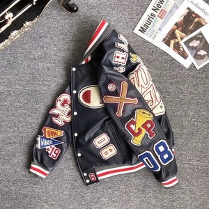 Design new leather baseball uniform men's PU leather jacket loose coat for men.