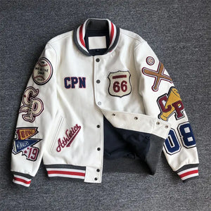 Design new leather baseball uniform men's PU leather jacket loose coat for men.