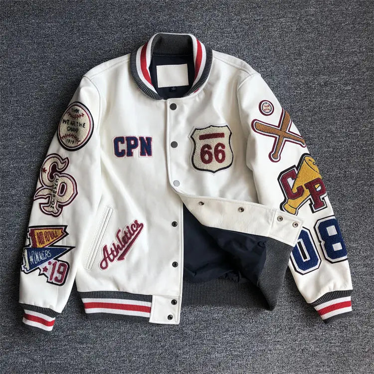Design new leather baseball uniform men's PU leather jacket loose coat for men.