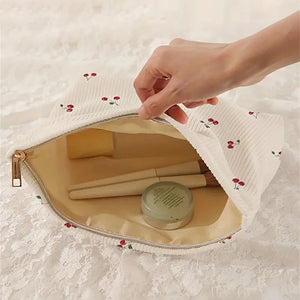Cherry Boho Corduroy Makeup Pouch