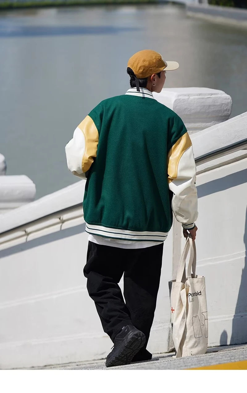 Vintage Vibe Varsity Jacket – Leather Sleeves, Embroidery, Total Drip