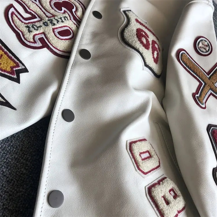 Design new leather baseball uniform men's PU leather jacket loose coat for men.