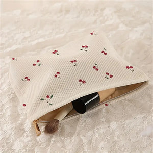 Cherry Boho Corduroy Makeup Pouch