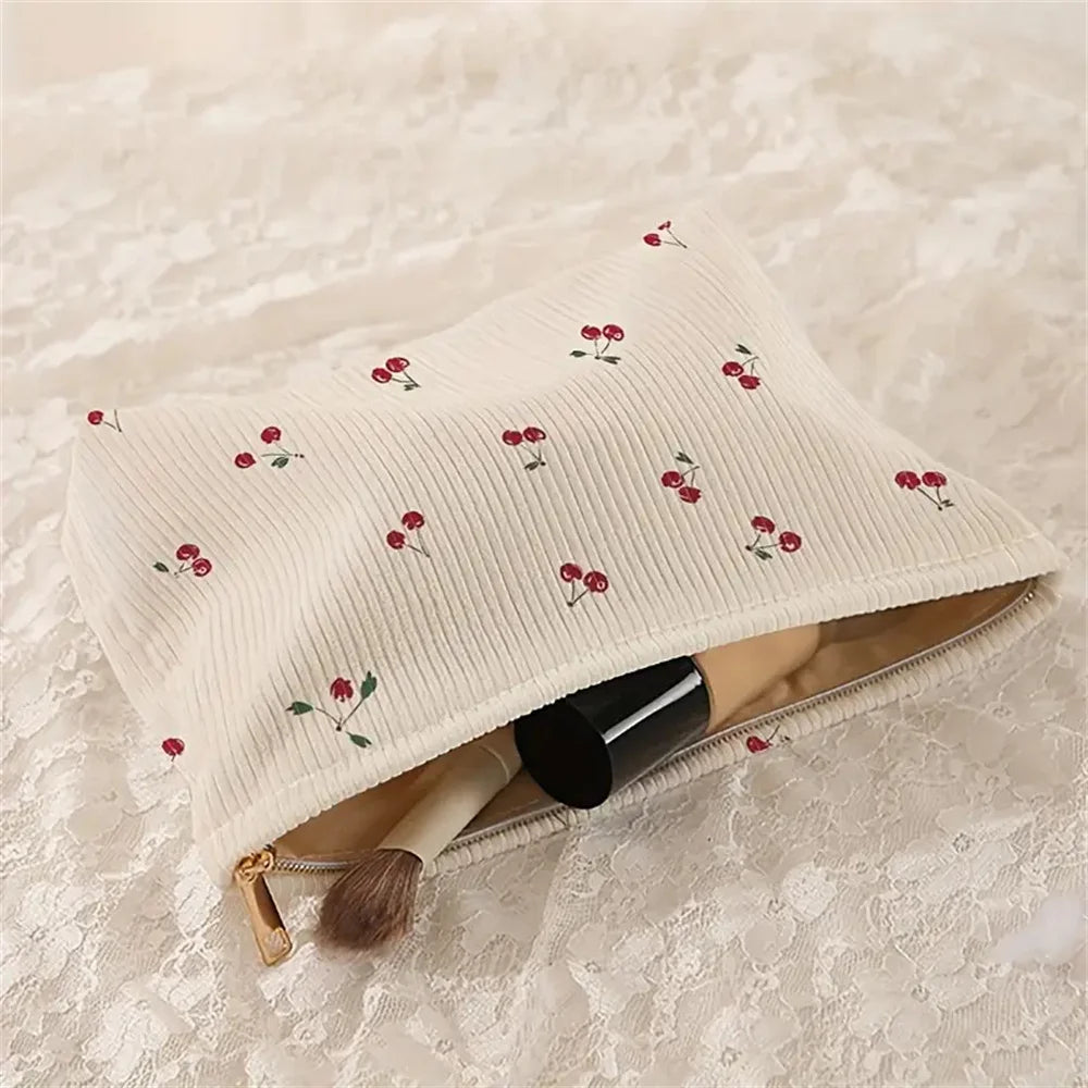 Cherry Boho Corduroy Makeup Pouch