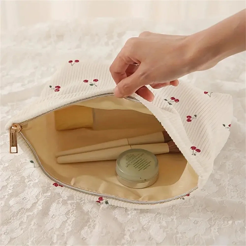 Cherry Boho Corduroy Makeup Pouch