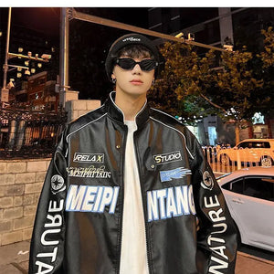 Racer Drip™ PU Leather Pilot Jacket – Unisex Streetwear Vibes