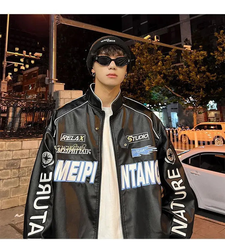 Racer Drip™ PU Leather Pilot Jacket – Unisex Streetwear Vibes