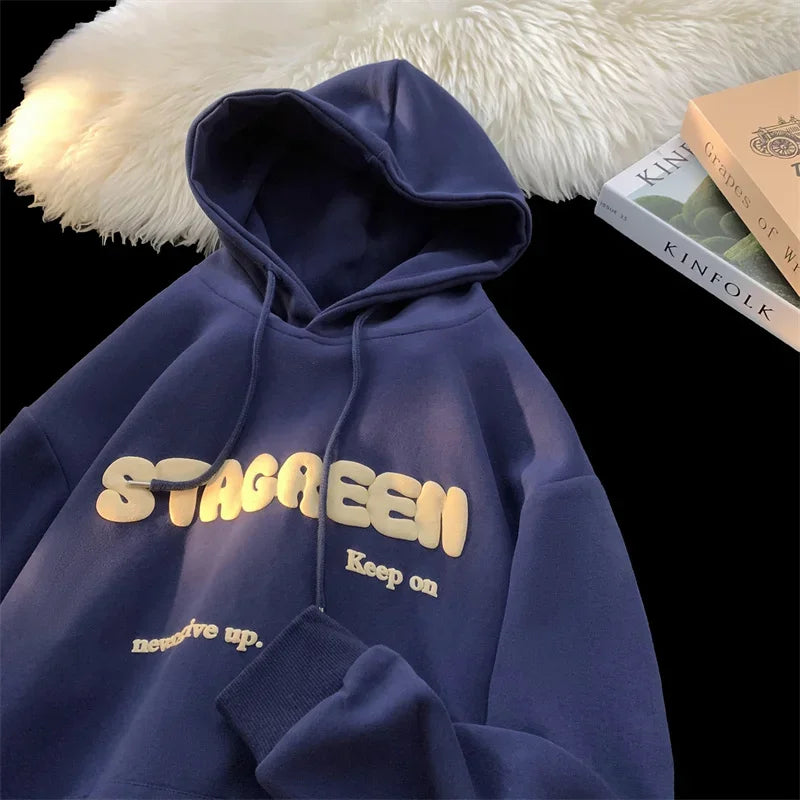 Letter Vibe 2024 Y2K Fleece Hoodie – Unisex Streetwear Heat