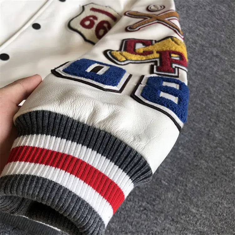 Design new leather baseball uniform men's PU leather jacket loose coat for men.