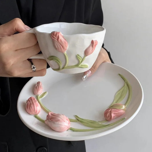🌷 Handmade Tulip Cups & Plates –  Creative Hand-Drawn Designs