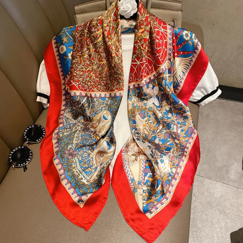 Elegant 90% Silk Large Square Scarf – Classic Black & White Stripes