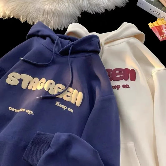Letter Vibe 2024 Y2K Fleece Hoodie – Unisex Streetwear Heat