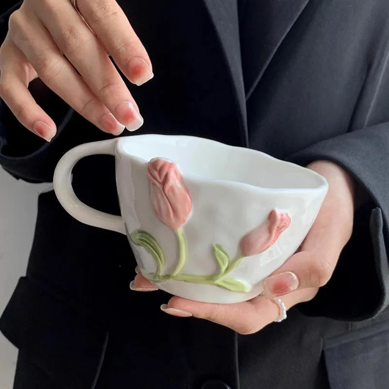 🌷 Handmade Tulip Cups & Plates –  Creative Hand-Drawn Designs