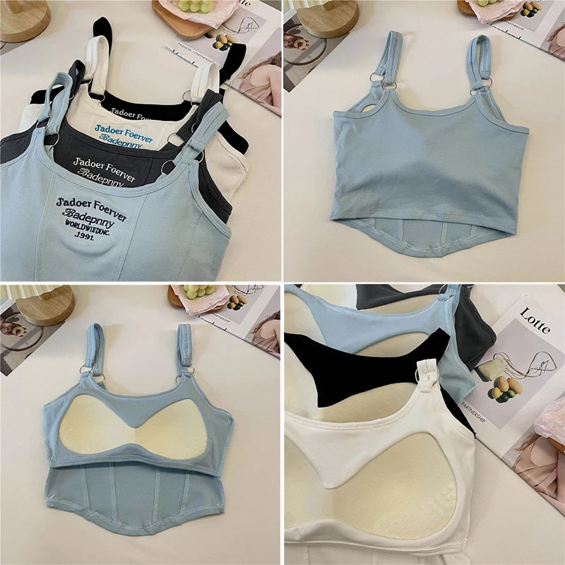 Women’s Sexy Slim Fit Padded Crop Tank – Y2K Letter Print.