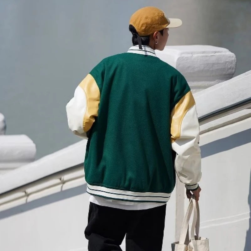 Vintage Vibe Varsity Jacket – Leather Sleeves, Embroidery, Total Drip