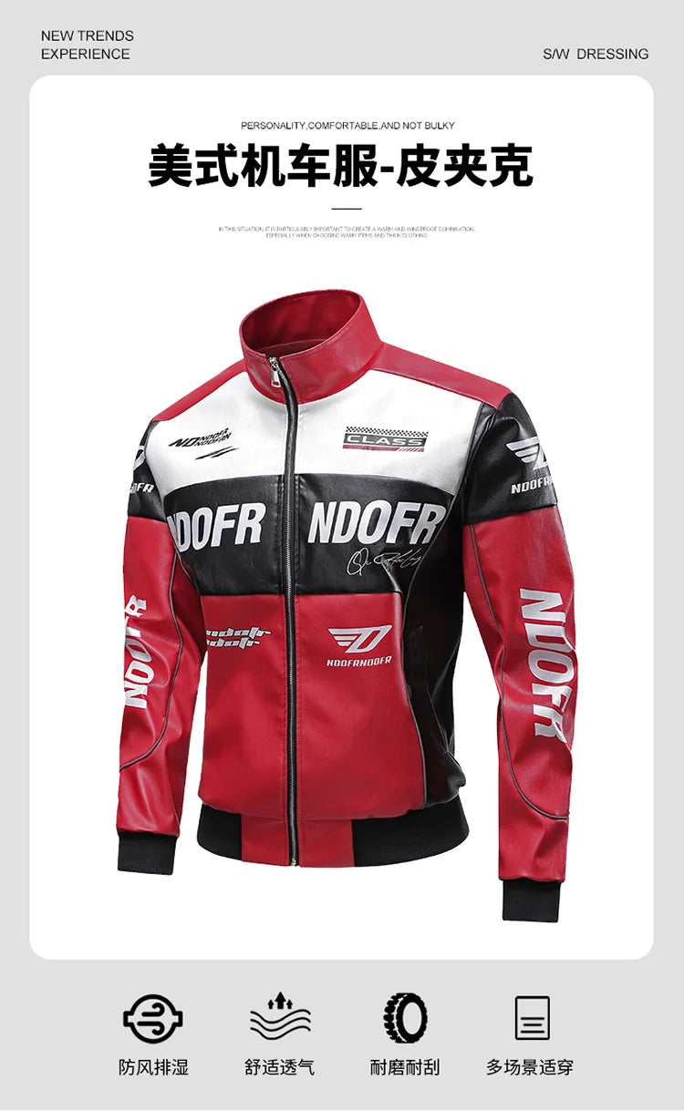 Men's Collar Leather Jacket, Fashionable American Motorcycle Suit Pu Leather Jacket