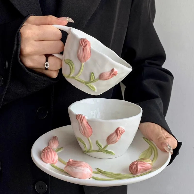 🌷 Handmade Tulip Cups & Plates –  Creative Hand-Drawn Designs
