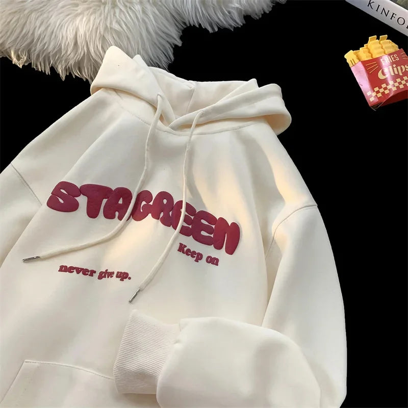 Letter Vibe 2024 Y2K Fleece Hoodie – Unisex Streetwear Heat