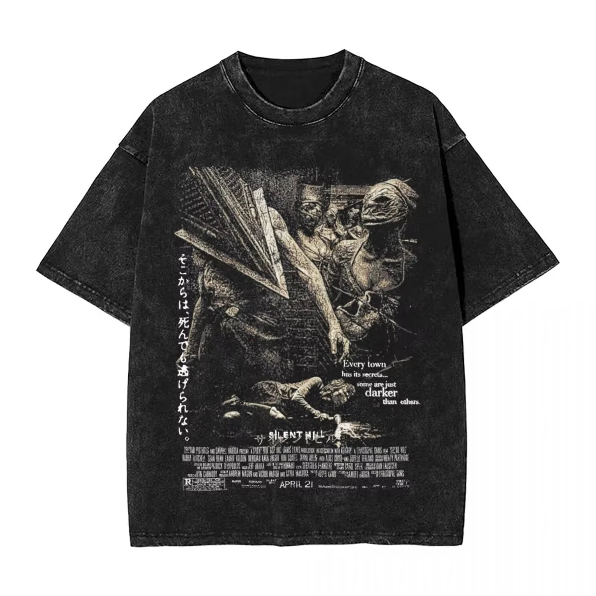 Silent Hill Drip – Washed Horror Tee for Men & Women