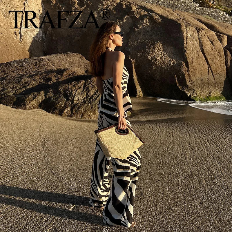 TRAFZA Women’s Zebra Print Summer 2-Piece Set.