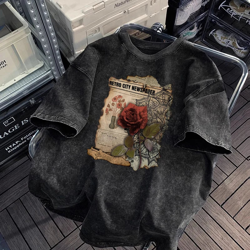 Heavyweight Retro T-Shirt – Men’s High Street Loose Half-Sleeve..