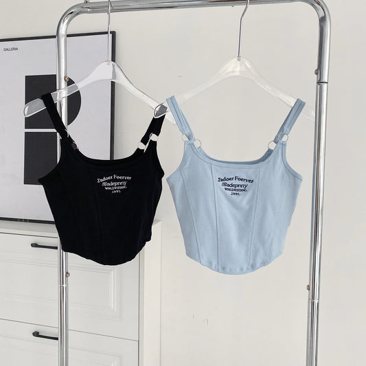 Women’s Sexy Slim Fit Padded Crop Tank – Y2K Letter Print.
