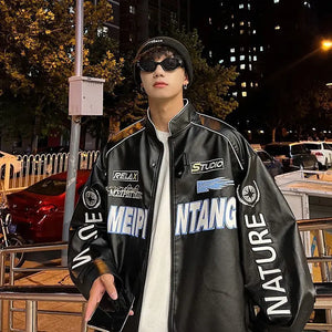 Racer Drip™ PU Leather Pilot Jacket – Unisex Streetwear Vibes