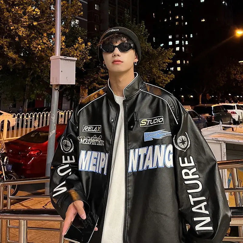Racer Drip™ PU Leather Pilot Jacket – Unisex Streetwear Vibes