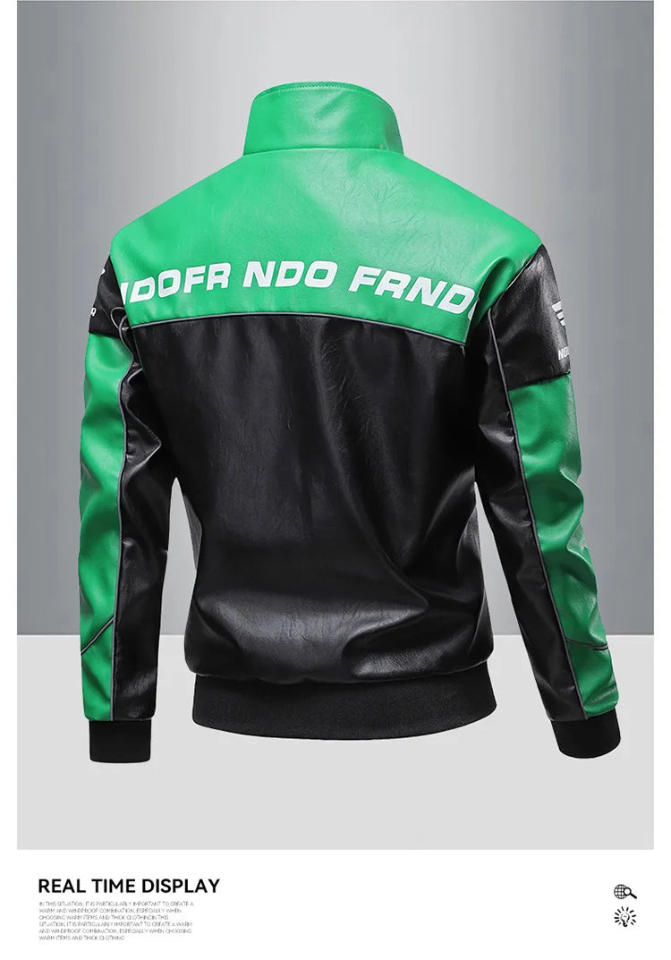 Men's Collar Leather Jacket, Fashionable American Motorcycle Suit Pu Leather Jacket