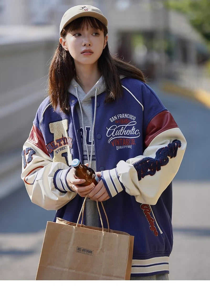 Vintage Vibe Varsity Jacket – Leather Sleeves, Embroidery, Total Drip