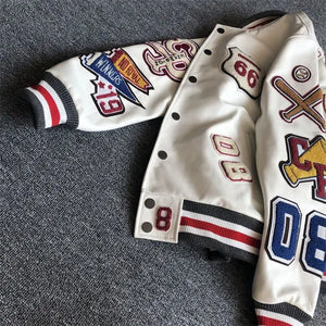Design new leather baseball uniform men's PU leather jacket loose coat for men.
