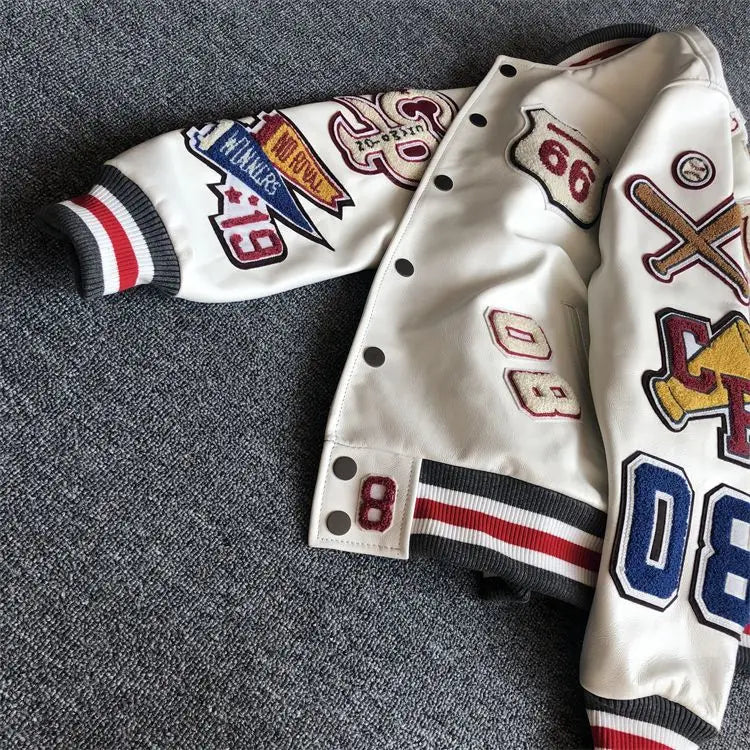Design new leather baseball uniform men's PU leather jacket loose coat for men.
