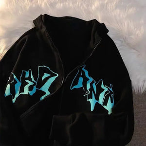Y2K Zipped Polo Hoodie – Unisex Streetwear | Dull Black Retro Fit