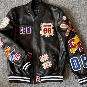 Design new leather baseball uniform men's PU leather jacket loose coat for men.