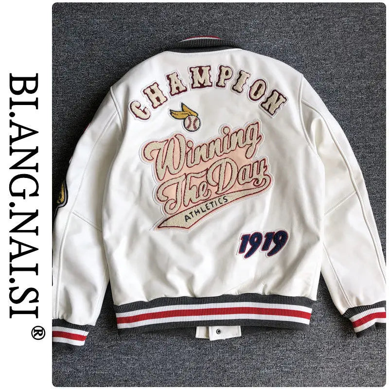 Design new leather baseball uniform men's PU leather jacket loose coat for men.