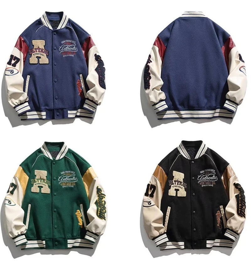 Vintage Vibe Varsity Jacket – Leather Sleeves, Embroidery, Total Drip