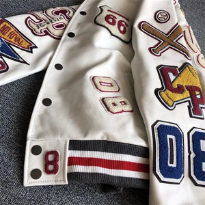 Design new leather baseball uniform men's PU leather jacket loose coat for men.