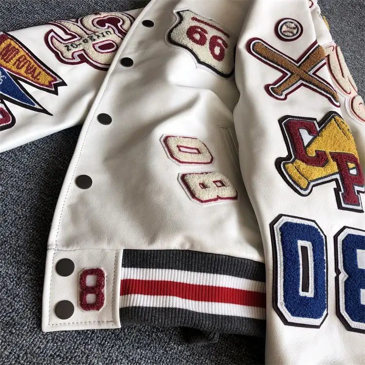 Design new leather baseball uniform men's PU leather jacket loose coat for men.