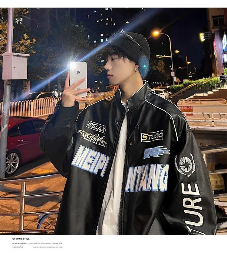 Racer Drip™ PU Leather Pilot Jacket – Unisex Streetwear Vibes