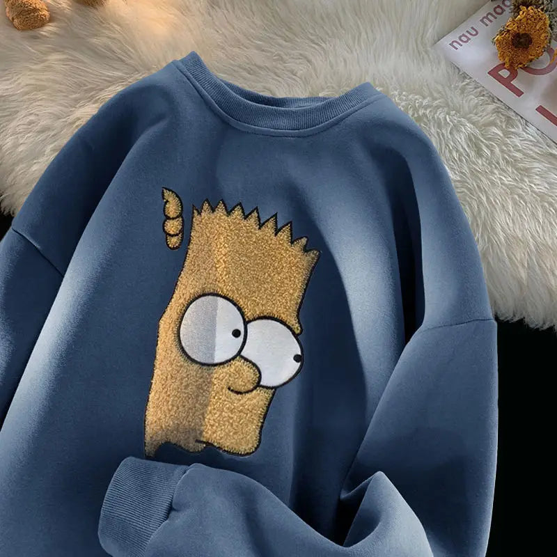 Street Cartoon Pure Cotton Crewneck Hoodie – American High Street Vibes